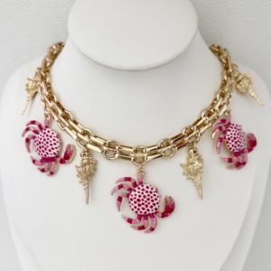 Mode Vakantie Ontwerp Oceaan Thema Ketting Hiphop Witte Heldere Kralen Krab Ketting Vergulde Ketting Roze Krab Hanger Sieraden - Product Image 4