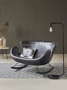 Balcon nordique Double cuir moderne <span class=keywords><strong>noir</strong></span> intérieur <span class=keywords><strong>chaise</strong></span> à bascule inclinable fauteuil paresseux salon maison Art fauteuil canapé de loisirs - Product Image 3