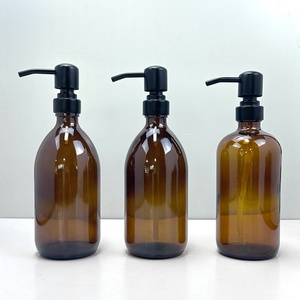 Wholesale 8 16oz Amber Glass Boston Round Bottle Stainless Steel Pump for <b>Kitchen</b> Bathroom Liquid Soaps Essential Oils Lotions - Product Image 5