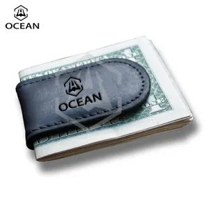 wholesale company corporate gift custom logo genuine or vegan PU leather magnetic clip