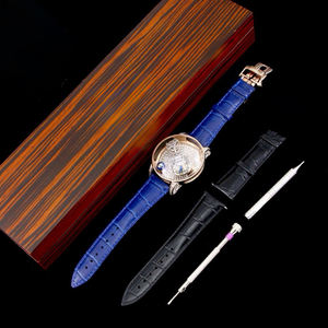 Montre mécanique pour homme Astronomia Tourbillon avec diamant moissanite, cadran globe rotatif, bracelet en cuir bleu, montre-bracelet mécanique - Product Image 6