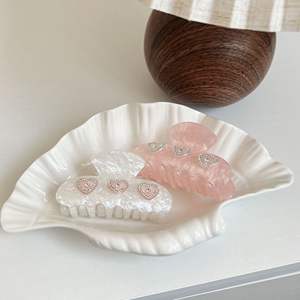 Pince à cheveux française en acétate cœur d'amour diamanté scintillant, élégante, rose, type requin, pour femmes et filles - Product Image 5