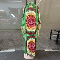 Nouvelle Robe Kaftan Bubu Décontractée Ample Respirante Confortable avec Grande Écharpe Imprimée Africaine Grande Taille Élégante pour Femme en Coton pour Fête