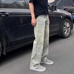 Jeans de Pierna Recta Vintage Y2K para Hombre 2025 - Mezclilla Lavada y Teñida de Corte Holgado |   Pantalones Casuales Retro Desgastados al por Mayor de Estilo Urbano - Product Image 1