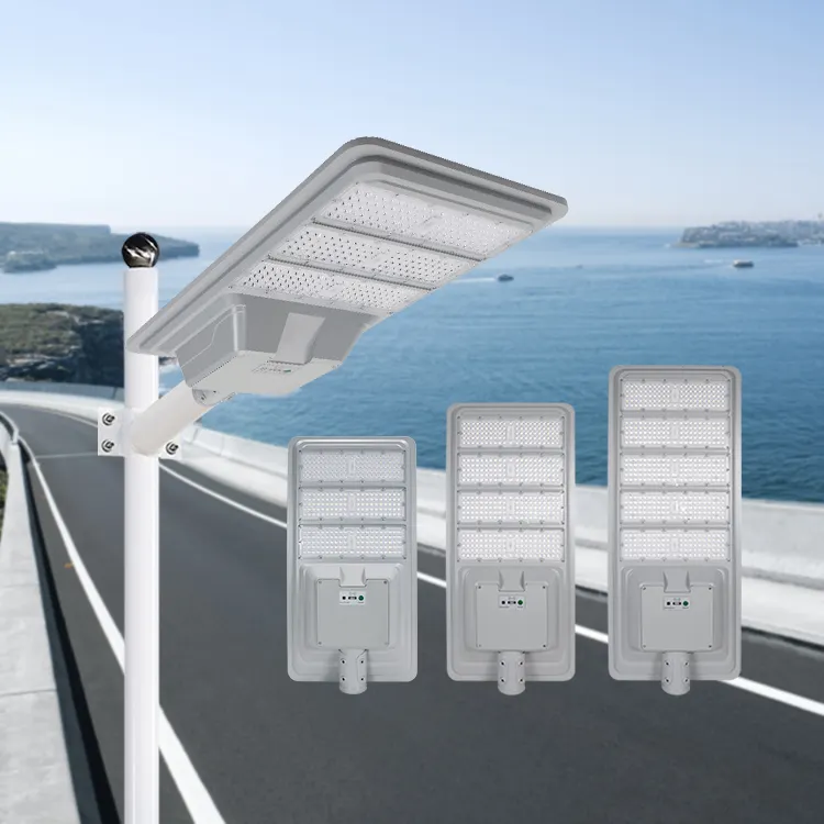 Lampe de route en aluminium intégrée haute puissance 1000W 400W 300W extérieur tout en un réverbère solaire LED