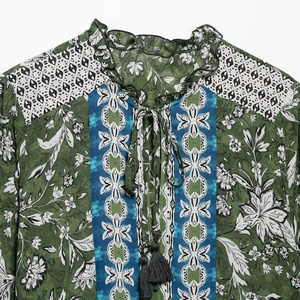 Vestido Casual Holgado de Manga Larga con Cuello Redondo y Cordones con Estampado Floral Vintage para <span class=keywords><strong>Mujer</strong></span>, <span class=keywords><strong>Moda</strong></span> Primavera Verano, Vestidos Midi - Product Image 3