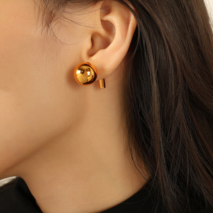Stud Earrings Ball Shape Gold Plated 18k <b>Titanium</b> Steel Geometric Design Fashion Jewelry - Product Image 4