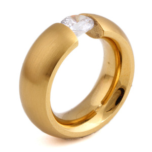 Bague géométrique en or avec zircon rond serti par tension, bijou unisexe tendance, cadeau - Product Image 5