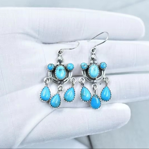 Boucles d'oreilles à tige en turquoise Mojave et argent sterling de haute qualité, faites à la main, pour femmes, pierres naturelles - Product Image 1