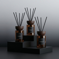 Bouteille diffuseur à roseaux en verre ambré de 150 ml avec couvercle en bois, flacon vide rond pour huiles essentielles d'aromathérapie pour parfum d'intérieur