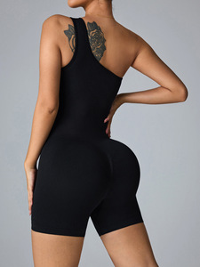 Brand Custom Slant Straps Sexy Seamless Slim Romper Women Sports Short Yoga One-piece Riding Bodysuit Fitness Running Jumpsuit - Product Image 5