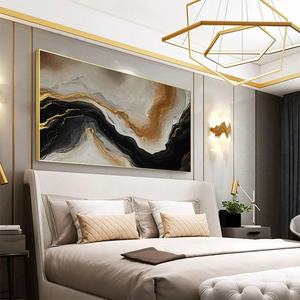 Pintura Contemporánea al Óleo con Textura, Arte en Lienzo, Ondas Abstractas en Dorado y Negro, Decoración de Pared para Hogar y Galería - Product Image 3