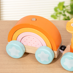 CE CPC Certificado Juguetes para bebés 0-12 meses Panda Animal Apilamiento Columna Tres secciones <span class=keywords><strong>Tren</strong></span> de madera Juguete con cuerda para tirar - Product Image 5