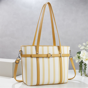 Bolsa Tote Casual Vintage Feminina em Couro PU Impermeável com Listras, Forro de Nylon, Detalhe de Cinto com Duas Alças, Bolsa de Ombro Transversal - Product Image 6