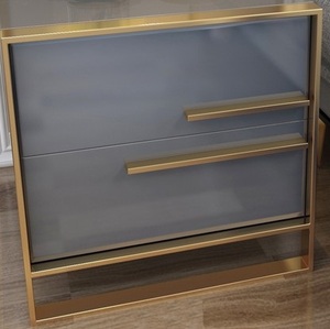 Luxury Contemporary Wooden Panel MDF <strong>High</strong> Gloss Gold Stainless Steel 2 Drawer Nightstand <strong>Bedside</strong> <strong>Table</strong> for Hotel Bedroom - Product Image 6