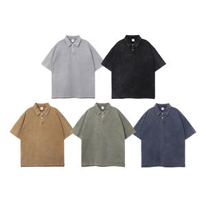 <span class=keywords><strong>Polo</strong></span> de algodón batik de doble hilo para hombre, estilo urbano, con cuello vintage desgastado, botones y dobladillo dividido, manga corta - Product Image 3