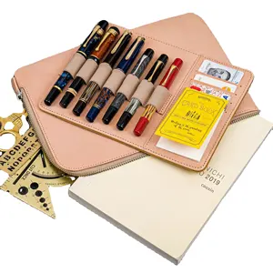 Accommodate Sticky Notes Custom Logo Big Capacity Luxury Leather Zipper Pencil Portfolio Bag Pens In Case