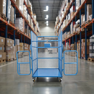 Carros de Almacenamiento Plegables con Ruedas de Malla de Acero para Logística de Almacén, Almacenamiento de Carga, con Placa de Plástico - Product Image 1