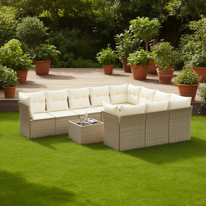 Ensemble de canapés de jardin en rotin beige réglable 6 places, mobilier d'extérieur au design contemporain - Product Image 2