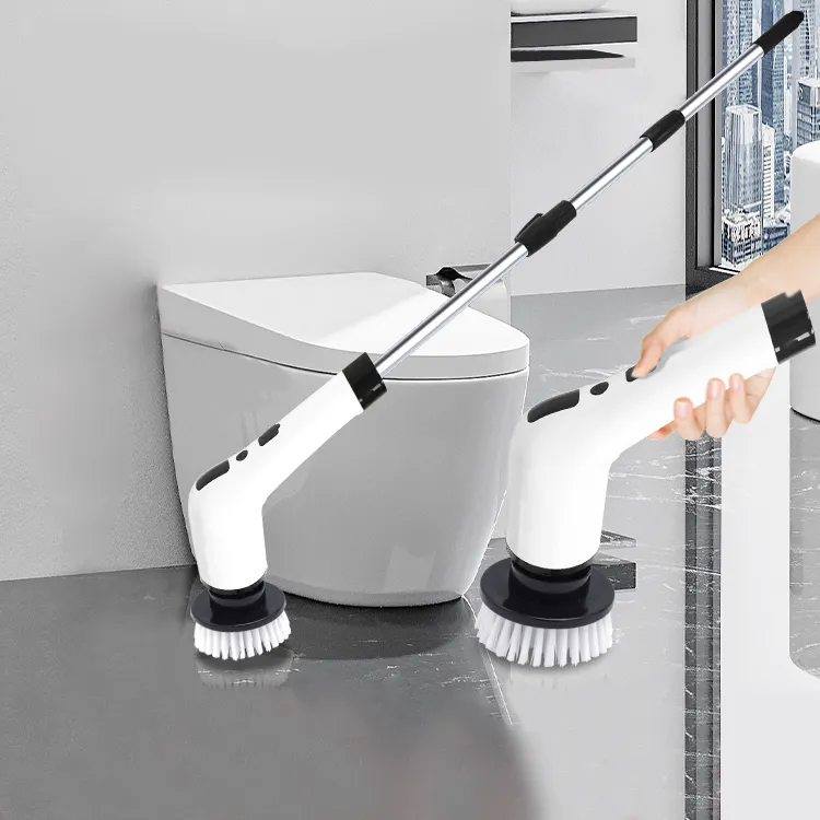 Escova de limpeza elétrica com cabo ajustável, com 8 cabeças de escova substituíveis, para limpar o chão da cozinha e do banheiro