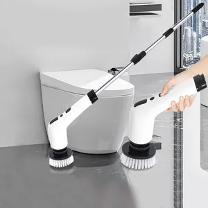 Escova de limpeza elétrica com cabo ajustável, com 8 cabeças de escova substituíveis, para limpar o chão da cozinha e do banheiro