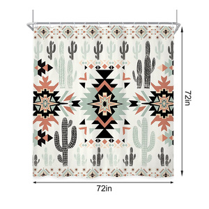南西部Boho Tribal Geometric Ethnic 72W x 72Hインチ西部Aztecサボテンシャワーカーテン浴室用 - Product Image 2