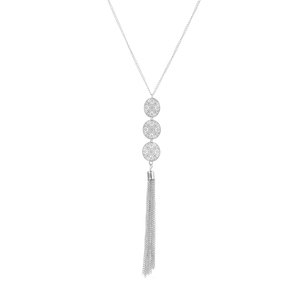 Feminino Rodada Geométrica Com Tassel Pescoço Pingente Colar Longo Triplo Cadeia Vestido Camisola Colares Mulheres Charme Jóias - Product Image 6