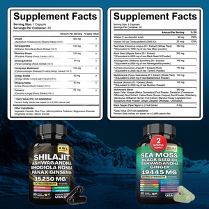 Wholesale Himalayan Shilajit Energy Enhancer <strong>Vitamin</strong> Ashwagandha <strong>Ginseng</strong> Energy Booster Sea Moss and Shilajit 60 Herbal Capsules - Product Image 4