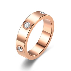 Unisex Stainless Steel <b>Wedding</b> Band <b>Ring</b> 5MM Width Rose Gold Plated <b>Cubic</b> <b>Zirconia</b> Bezel Setting Classic Style Jewelry - Product Image 5
