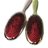 Brosse classique de lissage à coussin ovale brillant, poils de sanglier naturels avec plumes en Nylon, nettoyeur de brosse à cheveux LPC2