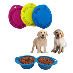 Collapsible Travel Dog Bowls,Double Silicone Traveling Dog Cat Water Bowl Portable Pet Feeding Bowls for Outdoor Walking Camping