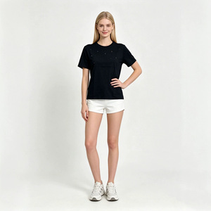 T-Shirt à manches courtes pour femmes, motif géométrique noir et blanc en strass, taille standard Smlxlxxl pour l'Europe et l'Amérique - Product Image 2