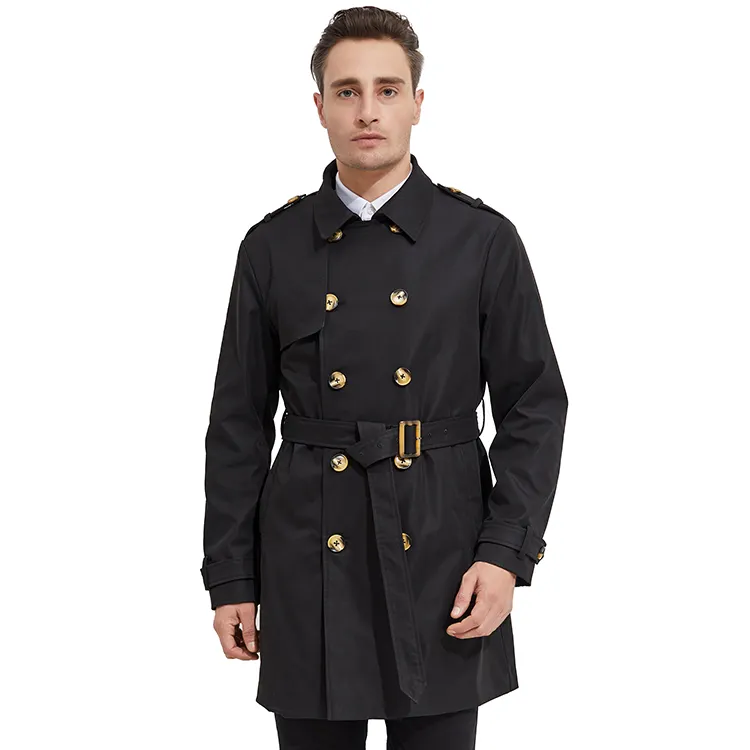 Mens Overcoat Black Coat Customized Double Breasted Belted Mens Trench Coat