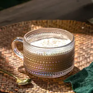 Vintage kahve kupalar, cam kahve kupaları 14 Oz yanardöner kabartmalı cam çay bardağı