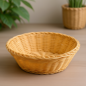 Rattan <b>Table</b> <b>Basket</b> 25 Cm Natural Synthetic Woven Storage Bowl For Kitchen Or Dining - Product Image 3