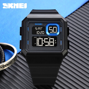 Skmei Digital Sports Watch Men Black Square Electronic Watch With Led Display And Alarm Function For Outdoor Activities - Product Image 3
