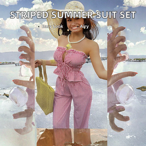 Completo Set Estivo da <span class=keywords><strong>Donna</strong></span>: Camicia a Maniche Corte Tinta Unita e Pantaloni, Vestibilità Comoda, Casual e Versatile - Product Image 2