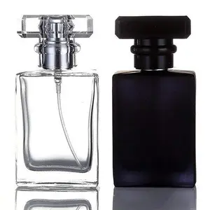 30ml 50ml 100ml Silex De Luxe bouteille de Parfum En Verre Carré avec L'applicateur De Jet Portatif Cologne Atomiseur (Transparent et Noir)