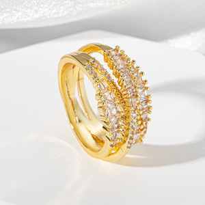 Anello a Croce con Fiocco di Neve in Lega Placcata Oro 18K, Argento con Zirconi Incastonati, Anelli Geometrici Impilabili Unisex CNAS - Product Image 1