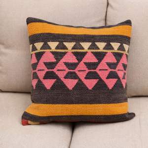 Housse de coussin carrée en laine tissée moderne faite à la main avec un design original en cordon de serrage pour la décoration de la maison - Housse de coussin de chaise à motif kilim - Product Image 3