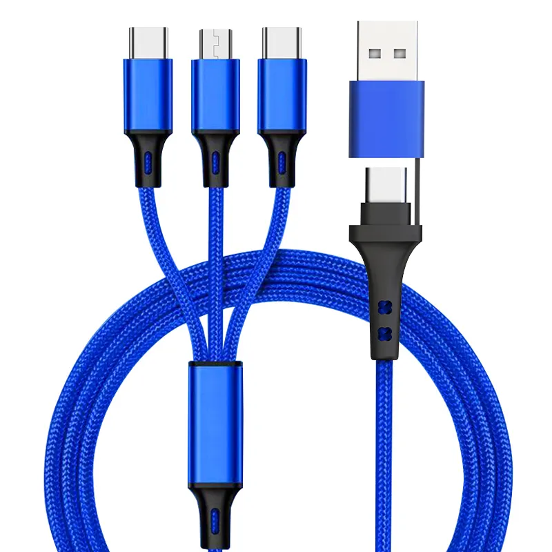 PD 60W 3 in 1 Fast Charging Cable 3a nylon Braided Cable Micro Kabel 4 in 1 USB C To USB C To Type C Multi Charger Cable