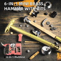 Marteau multifonction en cuivre micro-mini avec poignée en laiton, outil de bricolage de poche 6 en 1 avec embouts de tournevis