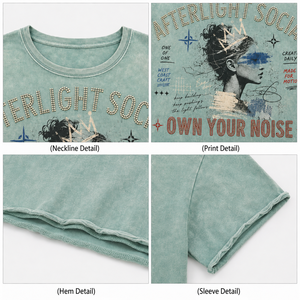 Camiseta de algodón con efecto desgastado por el sol, gráfico de diamantes de imitación, corte cropped y holgado, bajo sin rematar, estilo vintage streetwear, personalizada para hombre - Product Image 3