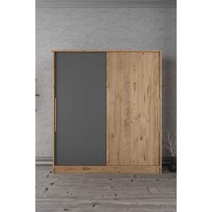 Armoire coulissante moderne autoportante à 11 étagères et 2 tiroirs en pin gris anthracite, gain de place, pour chambre à coucher, pliable - Product Image 4
