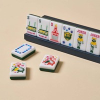 Jeu de Mahjong Américain en Acrylique Vert Foncé à Deux Couches, Thème Campus Universitaire avec Mascotte Ours BU, avec Pions Joker, Cadeau pour Fans et Anciens Étudiants