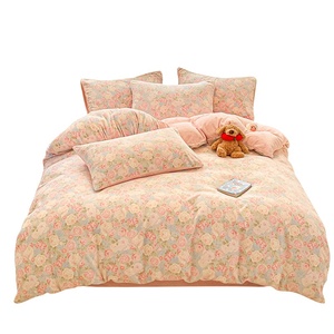 Set di Biancheria da Letto in Velluto di Latte 3 Pezzi Personalizzato, Lenzuola Invernali Ispessite e Calde, Tinta Unita/Fiori e Piante, Nuovo Corallo 2026 - Product Image 3