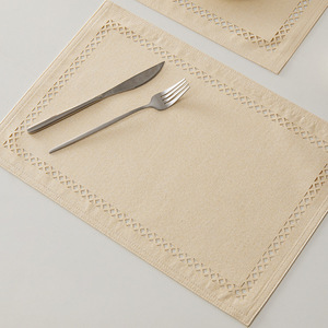 Linen Placemats Square Heat Insulating Non <b>Slip</b> Fabric Table <b>Mats</b> Solid Color Machine Washable - Product Image 1