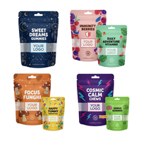 Sachet refermable personnalisé imprimé, résistant aux enfants, à fermeture éclair, pour l'emballage de vitamines, de suppléments et de gommes à mâcher aux champignons