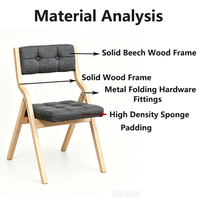 Chaise pliable en bois massif, dossier incurvé ergonomique, chaise rembourrée en tissu, chaise de bureau peu encombrante pour salon, balcon