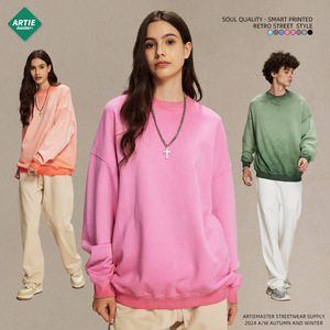 Sudadera de cuello redondo de felpa con lavado desgastado y parte inferior invertida de 430 g, color Chao, para hombres a la moda, novedad 2026 - Product Image 3